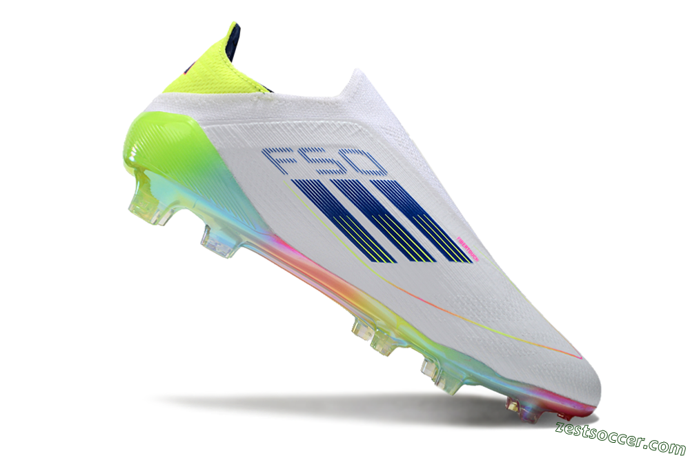 Adidas F50 Elite Laceless FG Low-Tops Soccer Cleats - White/Blue/Pink/Yellow 4