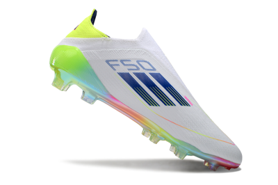 Adidas F50 Elite Laceless FG Low-Tops Soccer Cleats - White/Blue/Pink/Yellow