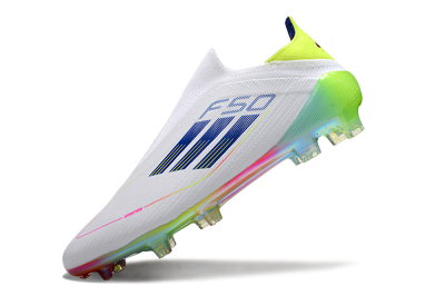 Adidas F50 Elite Laceless FG Low-Tops Soccer Cleats - White/Blue/Pink/Yellow