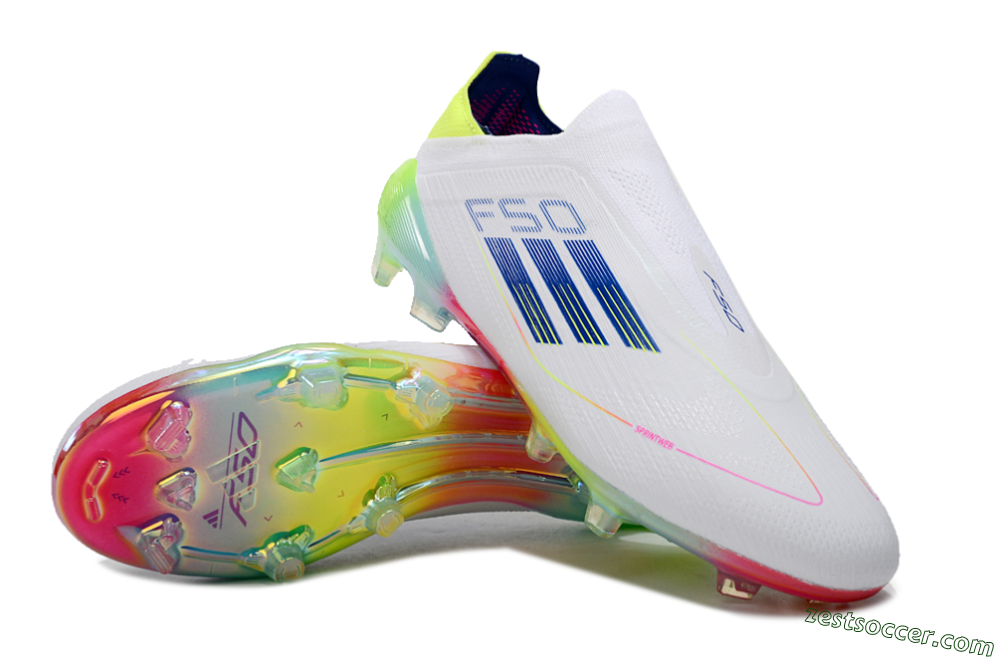 Adidas F50 Elite Laceless FG Low-Tops Soccer Cleats - White/Blue/Pink/Yellow 3