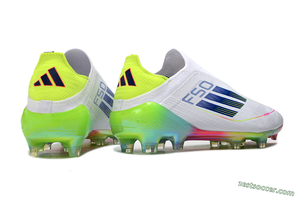 Adidas F50 Elite Laceless FG Low-Tops Soccer Cleats - White/Blue/Pink/Yellow 6