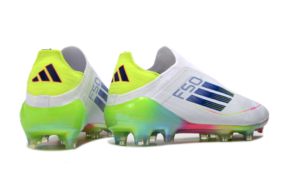 Adidas F50 Elite Laceless FG Low-Tops Soccer Cleats - White/Blue/Pink/Yellow