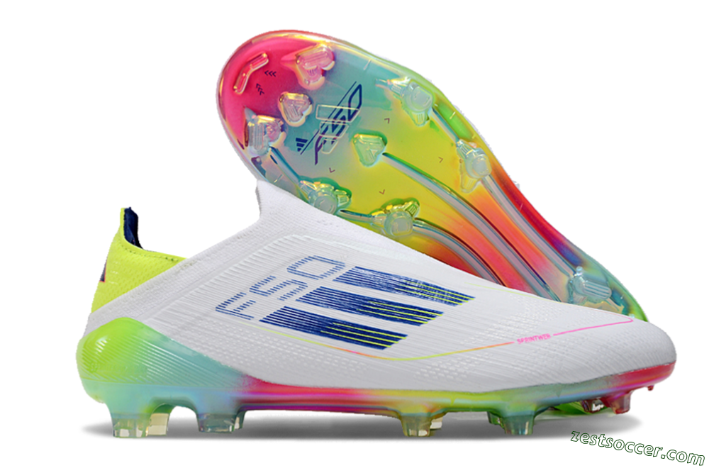 Adidas F50 Elite Laceless FG Low-Tops Soccer Cleats - White/Blue/Pink/Yellow 0