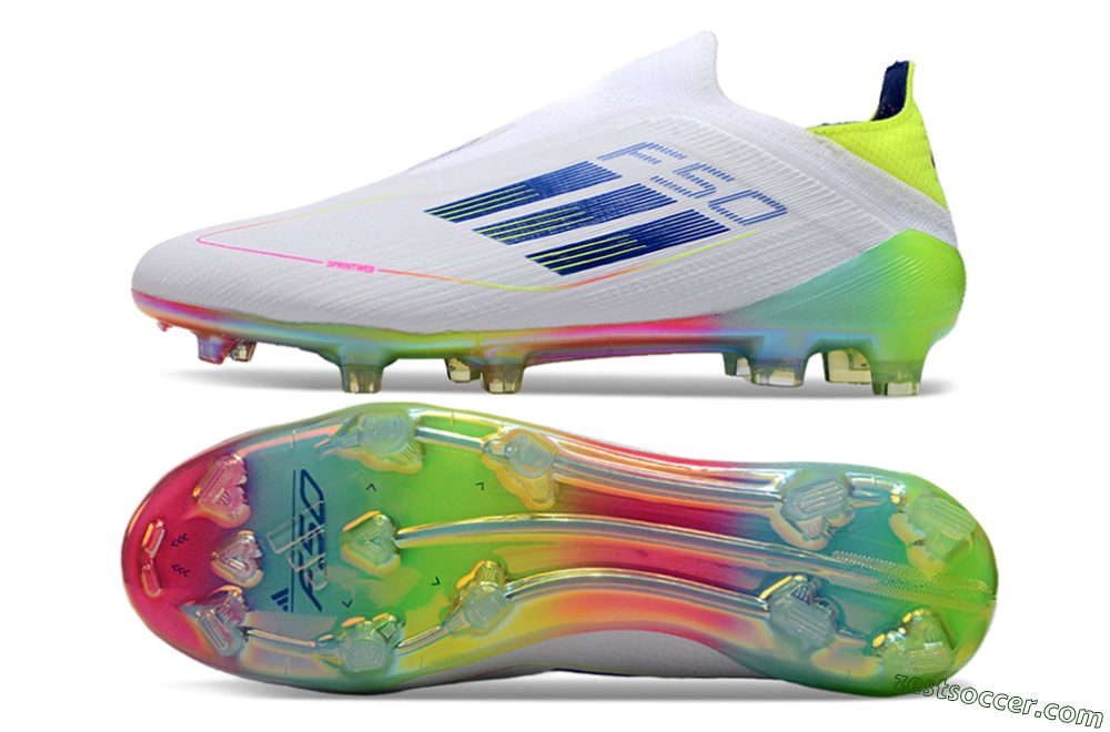 Adidas F50 Elite Laceless FG Low-Tops Soccer Cleats - White/Blue/Pink/Yellow 1