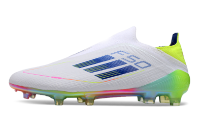 Adidas F50 Elite Laceless FG Low-Tops Soccer Cleats - White/Blue/Pink/Yellow