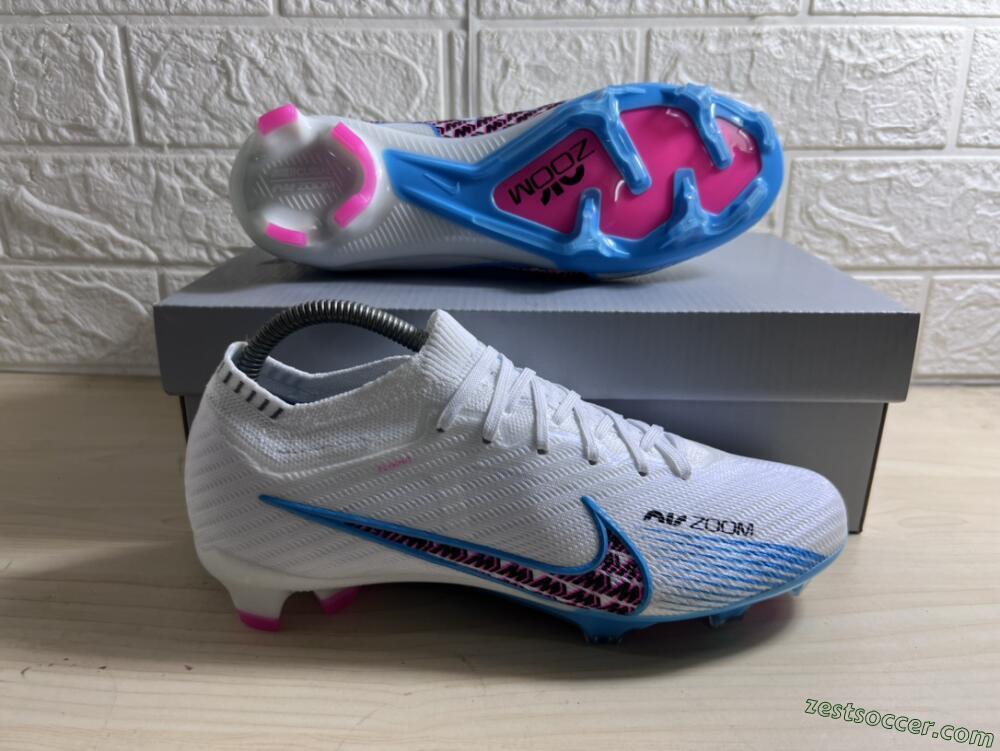 Nike Air Zoom Mercurial Vapor 15 Elite FG Low-Tops Soccer Cleats - White/Blue/Pink