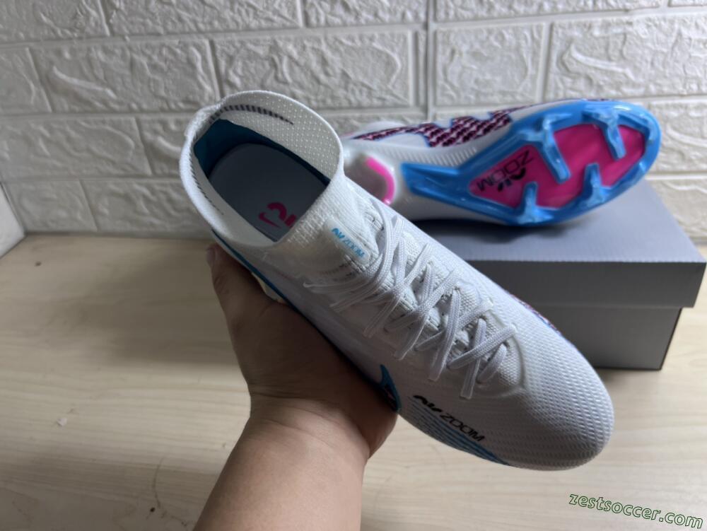 Nike Air Zoom Mercurial Superfly 9 Elite FG High-Tops Soccer Cleats - White/Blue/Pink