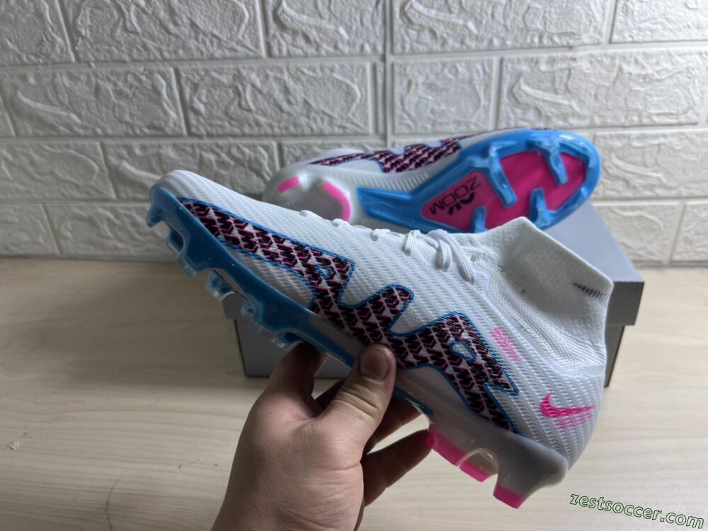 Nike Air Zoom Mercurial Superfly 9 Elite FG High-Tops Soccer Cleats - White/Blue/Pink