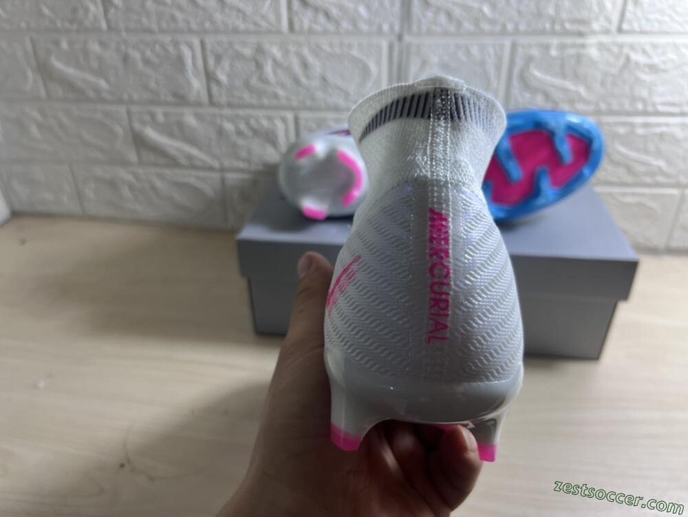 Nike Air Zoom Mercurial Superfly 9 Elite FG High-Tops Soccer Cleats - White/Blue/Pink
