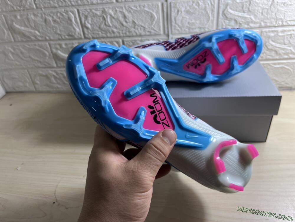 Nike Air Zoom Mercurial Superfly 9 Elite FG High-Tops Soccer Cleats - White/Blue/Pink