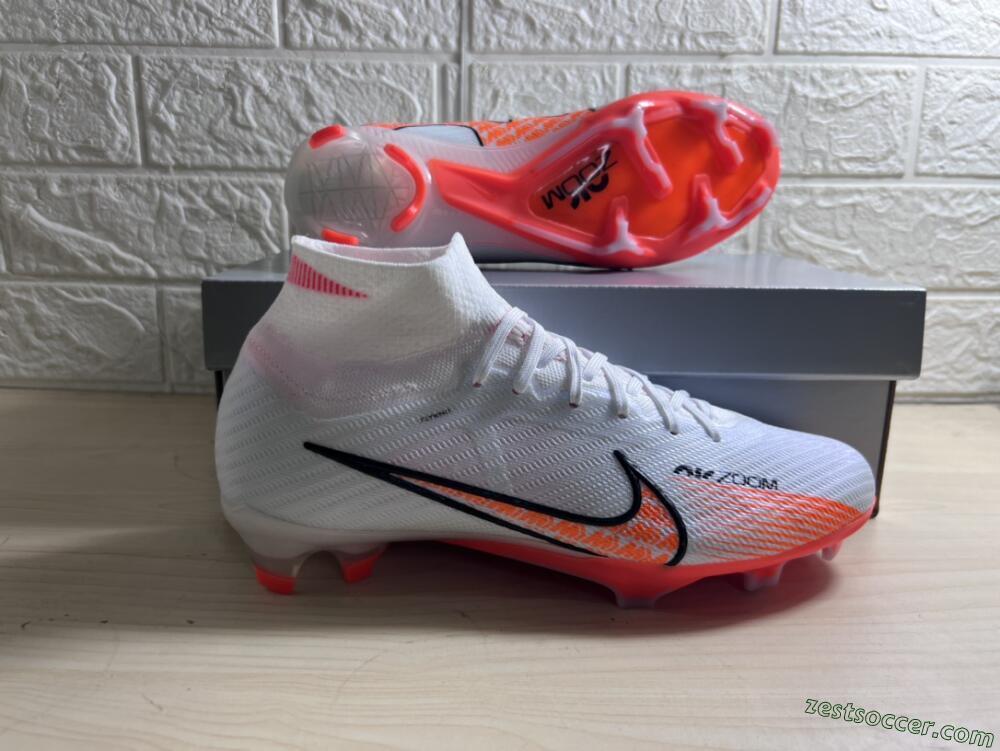 Nike Air Zoom Mercurial Superfly 9 Elite FG High-Tops Soccer Cleats - White/Orange/Black