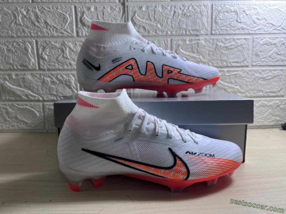 Nike Air Zoom Mercurial Superfly 9 Elite FG High-Tops Soccer Cleats - White/Orange/Black