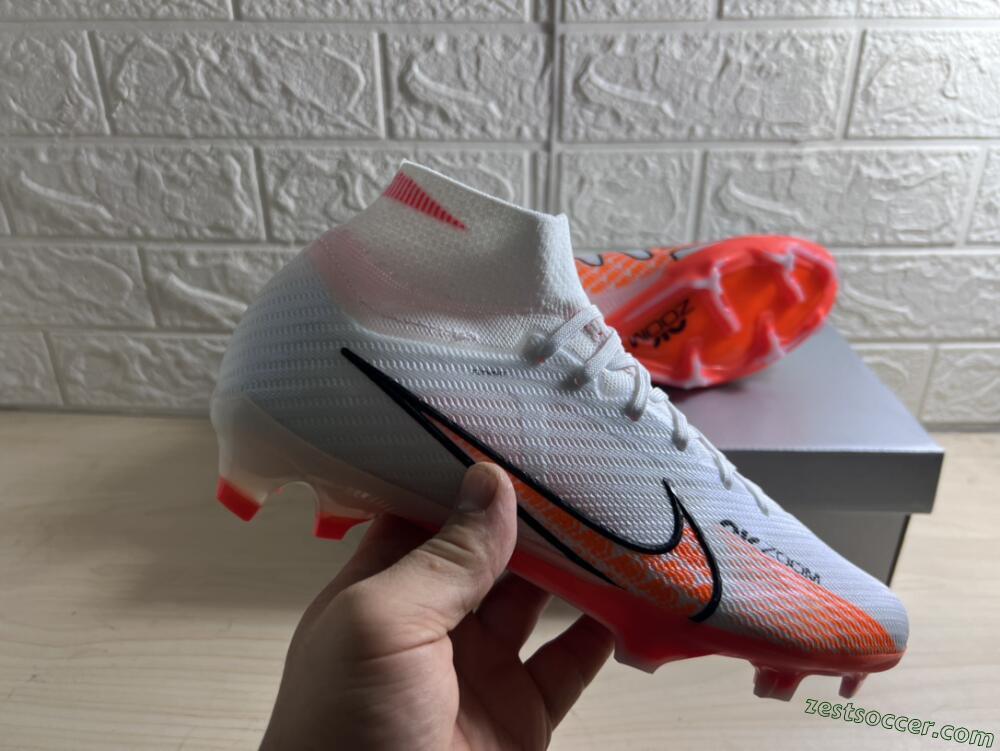 Nike Air Zoom Mercurial Superfly 9 Elite FG High-Tops Soccer Cleats - White/Orange/Black