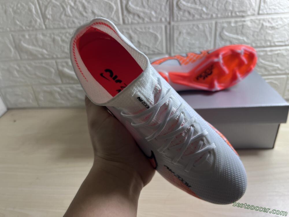 Nike Air Zoom Mercurial Superfly 9 Elite FG High-Tops Soccer Cleats - White/Orange/Black