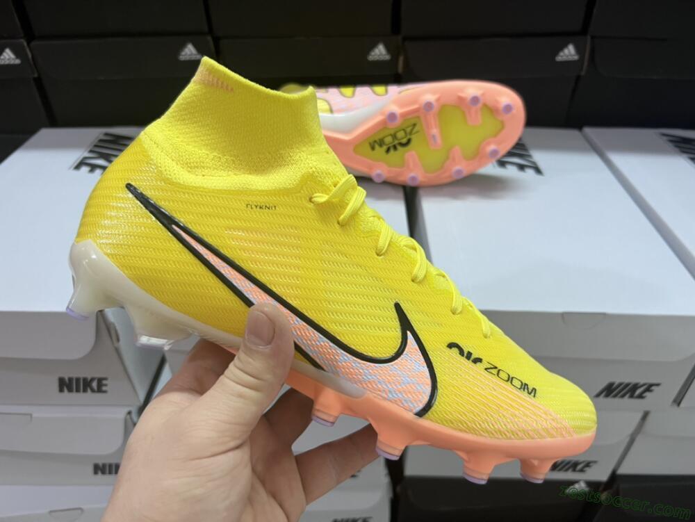 Nike Air Zoom Mercurial Superfly 9 Elite FG High-Tops Soccer Cleats - Yellow/Pink