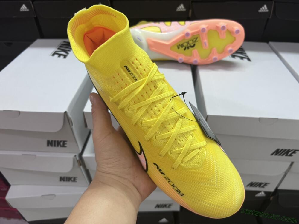 Nike Air Zoom Mercurial Superfly 9 Elite FG High-Tops Soccer Cleats - Yellow/Pink