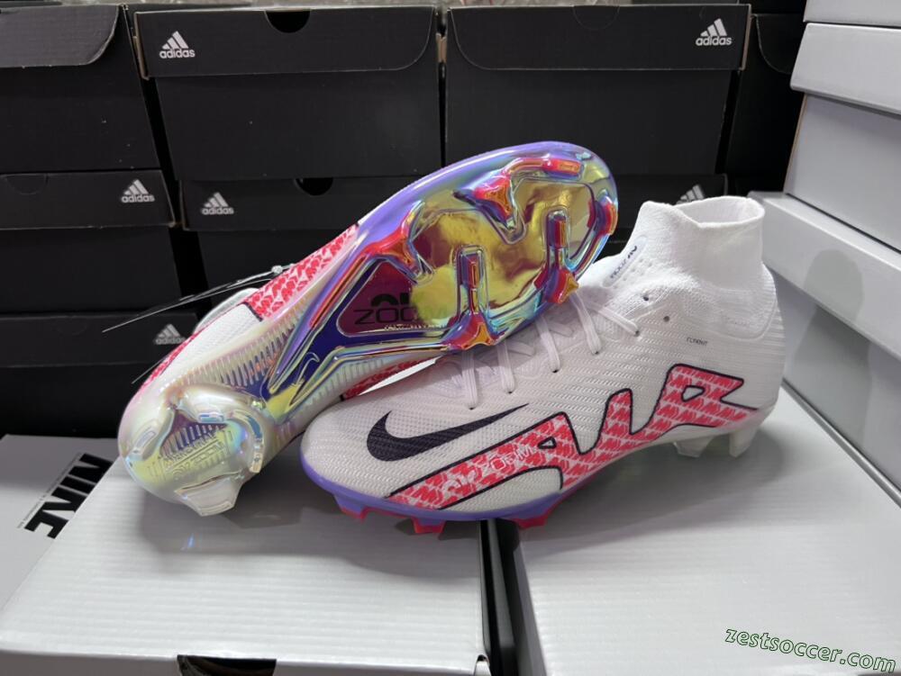 Nike Air Zoom Mercurial Superfly 9 Elite FG High-Tops Soccer Cleats - White/Red