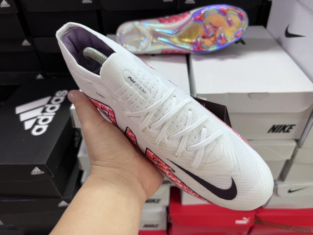 Nike Air Zoom Mercurial Vapor 15 Elite FG Low-Tops Soccer Cleats - White/Red
