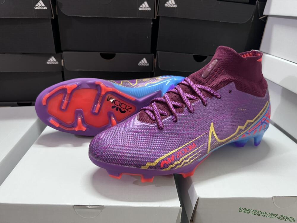 Nike Air Zoom Mercurial Superfly 9 Elite FG High-Tops Soccer Cleats - Purple/Blue/Gold
