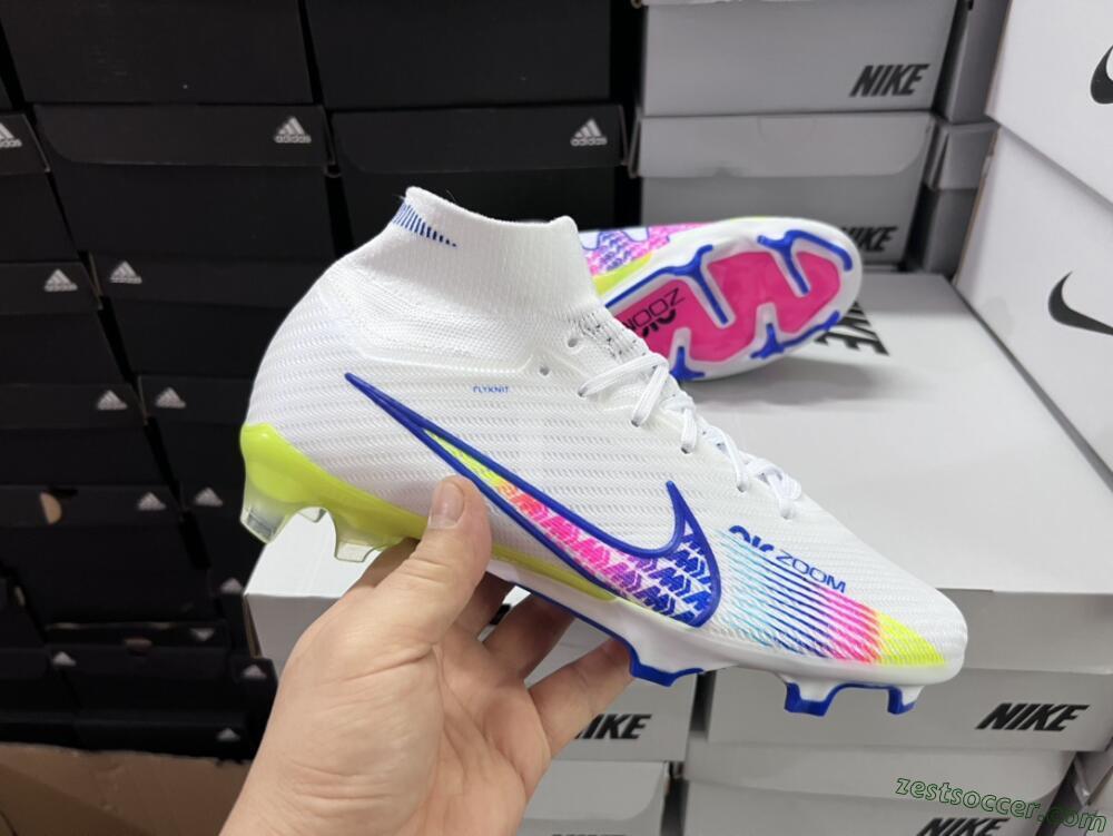 Nike Air Zoom Mercurial Superfly 9 Elite FG High-Tops Soccer Cleats - White/Pink/Blue