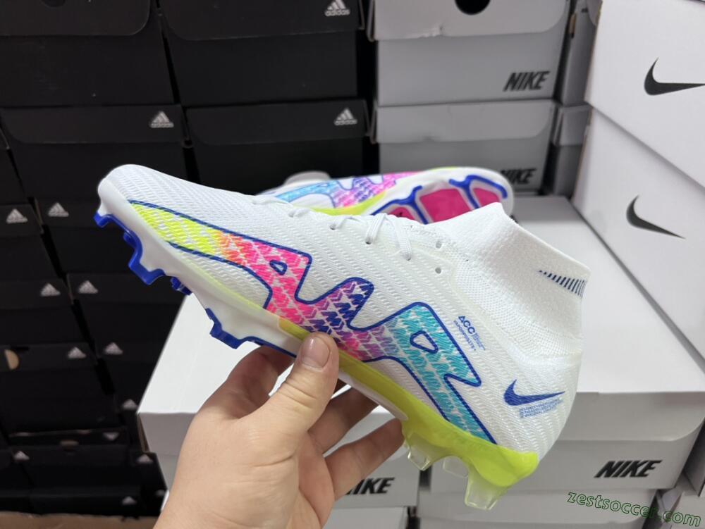 Nike Air Zoom Mercurial Superfly 9 Elite FG High-Tops Soccer Cleats - White/Pink/Blue