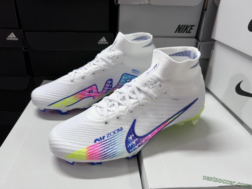 Nike Air Zoom Mercurial Superfly 9 Elite FG High-Tops Soccer Cleats - White/Pink/Blue