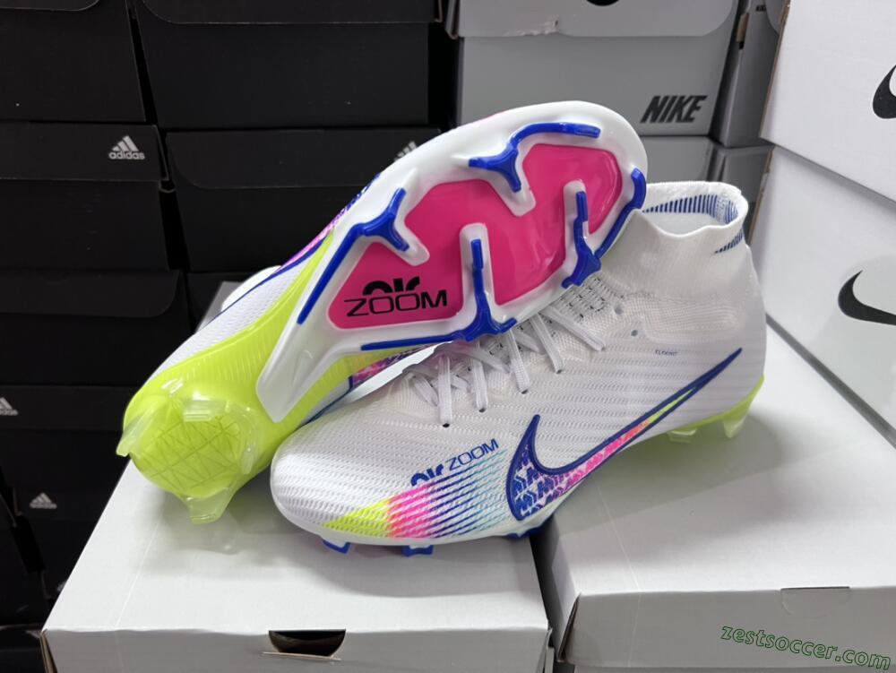 Nike Air Zoom Mercurial Superfly 9 Elite FG High-Tops Soccer Cleats - White/Pink/Blue