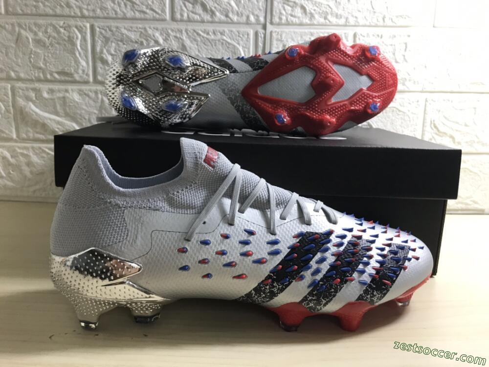 Adidas Predator Freak.1 FG Low-Tops Soccer Cleats - Silver/Blue/Red/Black