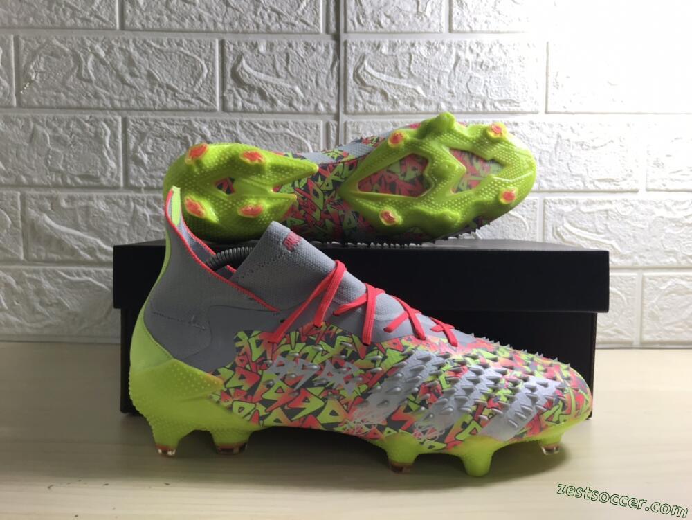 Adidas Predator Freak.1 FG High-Tops Soccer Cleats - Grey/Yellow/Orange