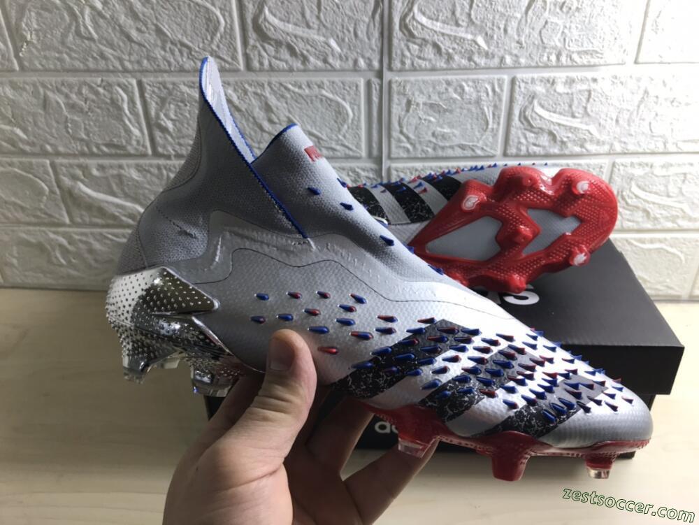 Adidas Predator Freak+ FG High-Tops Soccer Cleats - Silver/Black/Blue/Red