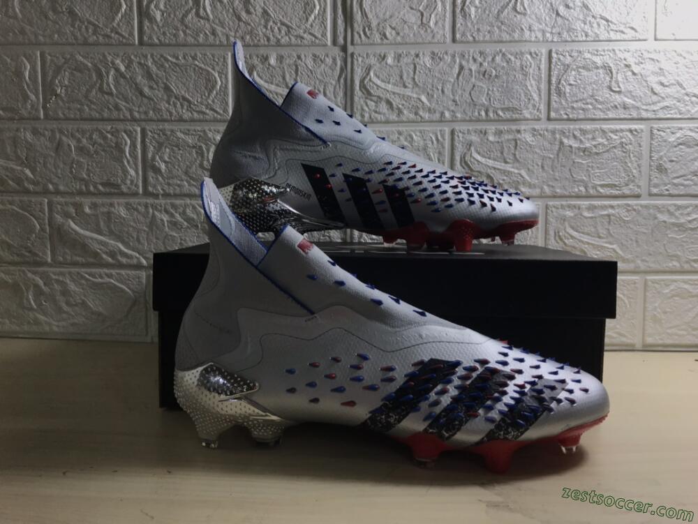 Adidas Predator Freak+ FG High-Tops Soccer Cleats - Silver/Black/Blue/Red
