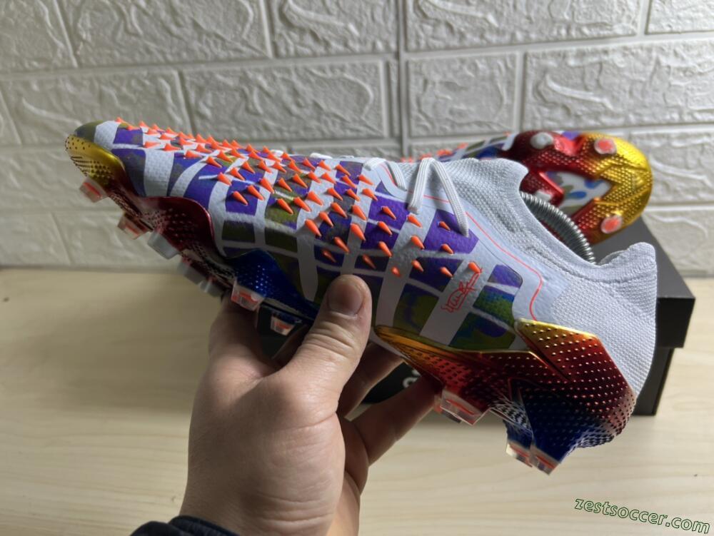 Adidas Predator Freak.1 Low FG High-Tops Soccer Cleats - White/Blue/Orange/Gold