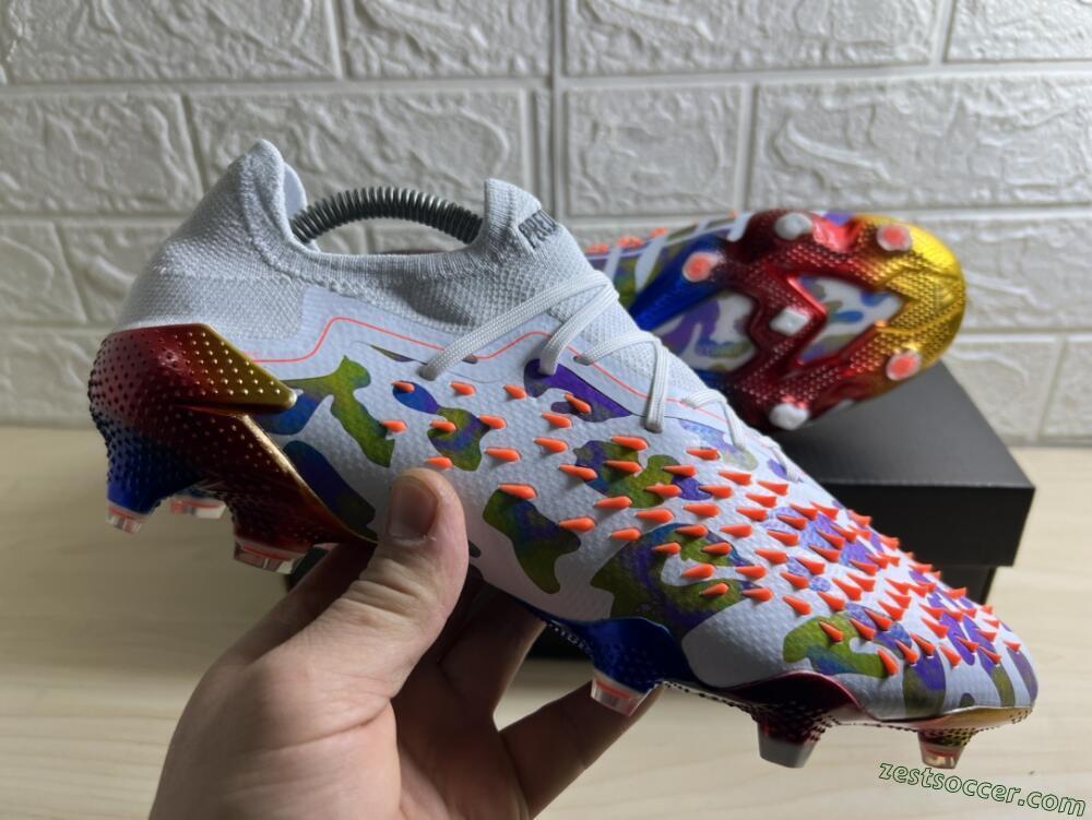 Adidas Predator Freak.1 Low FG High-Tops Soccer Cleats - White/Blue/Orange/Gold