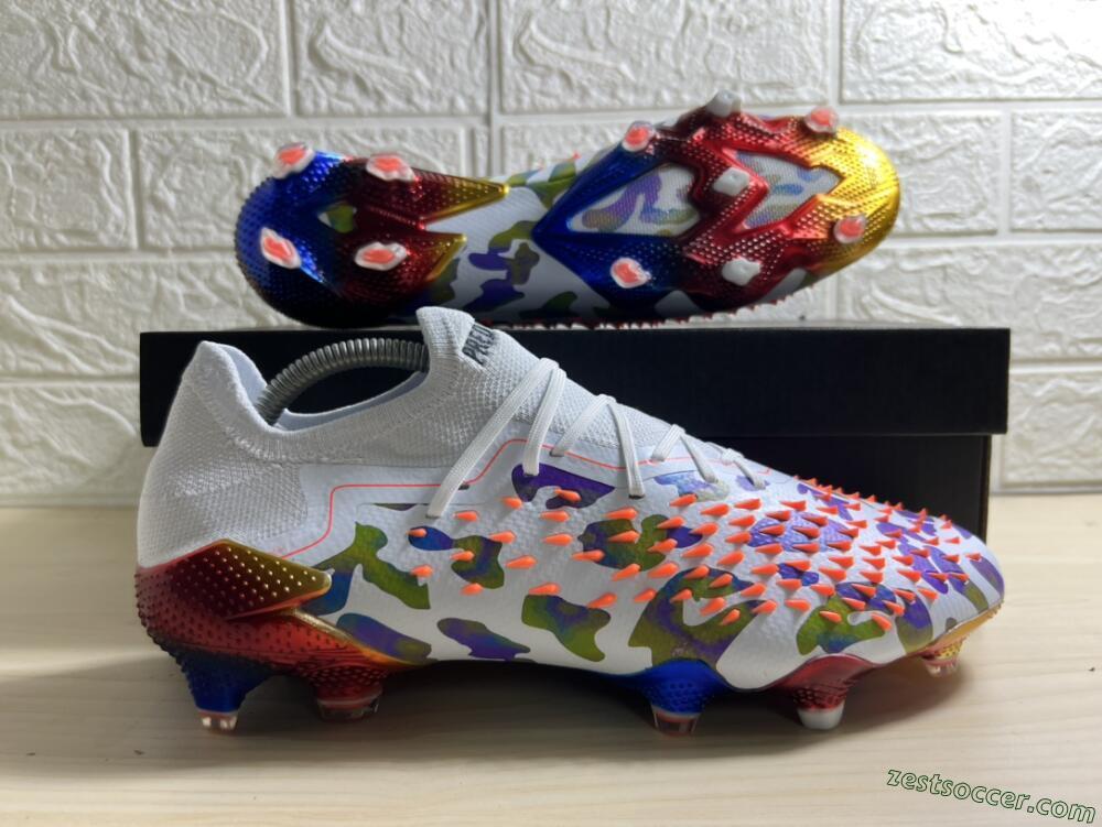 Adidas Predator Freak.1 Low FG High-Tops Soccer Cleats - White/Blue/Orange/Gold
