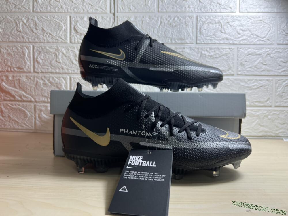 Nike Phantom GT 2 DF FG High-Tops Soccer Cleats - Black/Silver/Gold