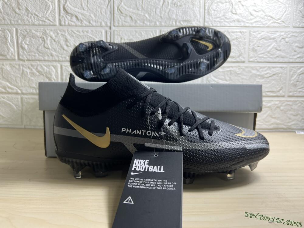 Nike Phantom GT 2 DF FG High-Tops Soccer Cleats - Black/Silver/Gold