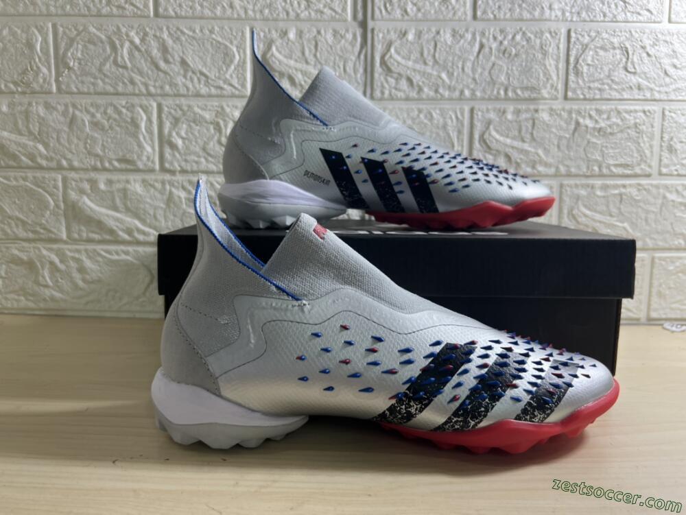 Adidas Predator Freak+ TF High-Tops Soccer Shoes - Silver/Blue/Red