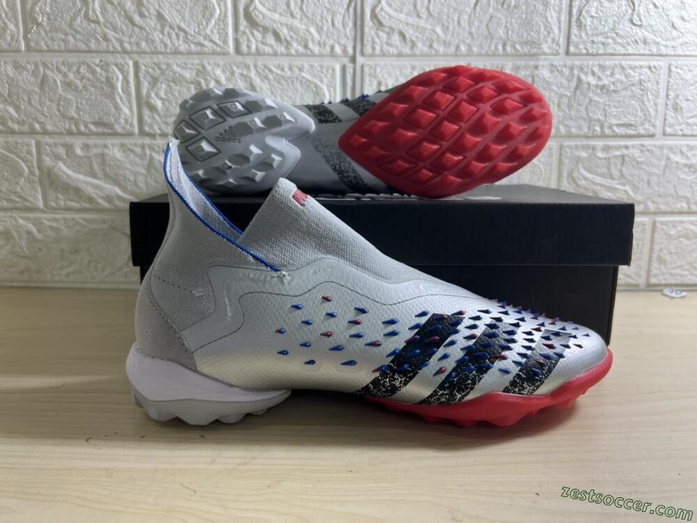 Adidas Predator Freak+ TF High-Tops Soccer Shoes - Silver/Blue/Red