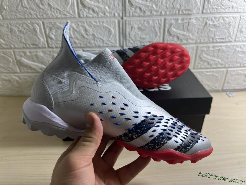Adidas Predator Freak+ TF High-Tops Soccer Shoes - Silver/Blue/Red