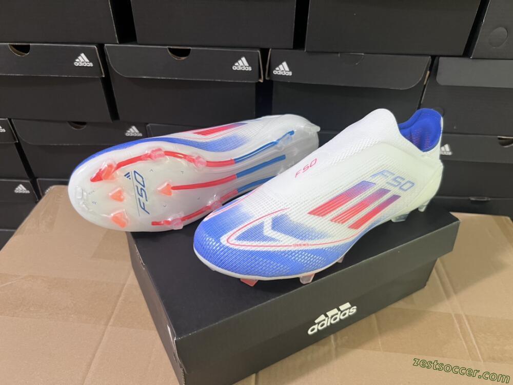 Adidas F50 Adizero FG Low-Tops Soccer Cleats - White/Blue/Orange