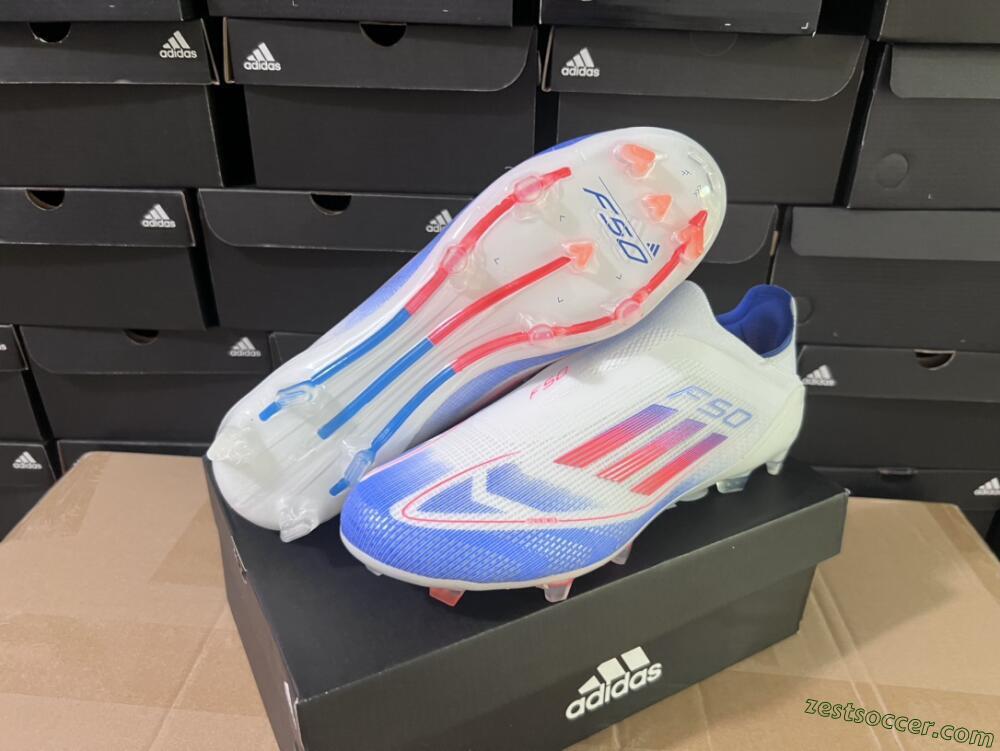 Adidas F50 Adizero FG Low-Tops Soccer Cleats - White/Blue/Orange