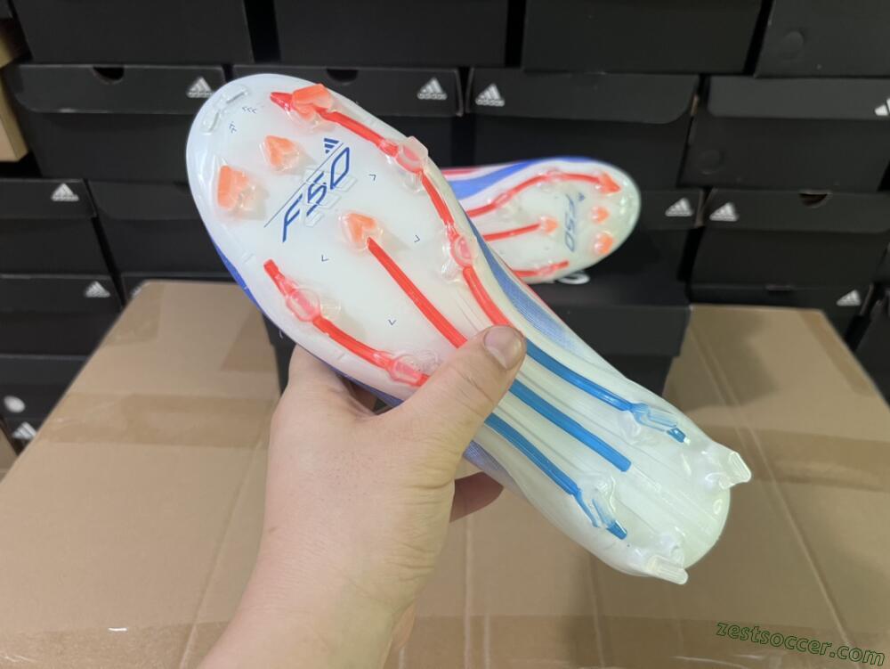 Adidas F50 Adizero FG Low-Tops Soccer Cleats - White/Blue/Orange
