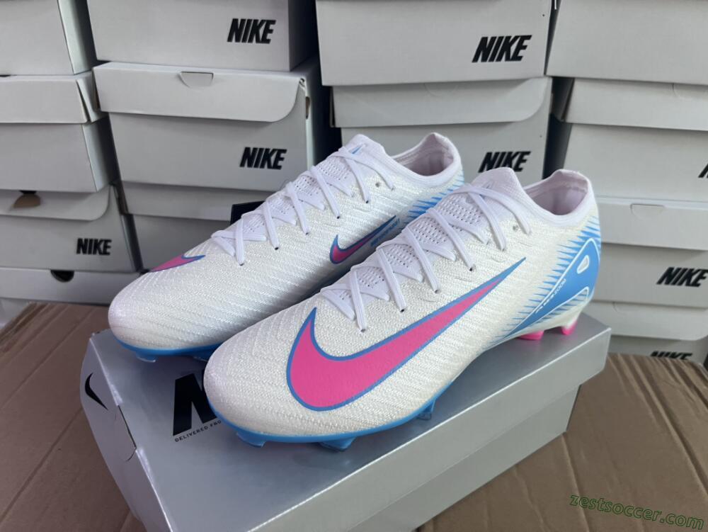 Nike Air Zoom Mercurial Vapor 16 Elite FG Low-Tops Soccer Cleats - White/Pink/Blue