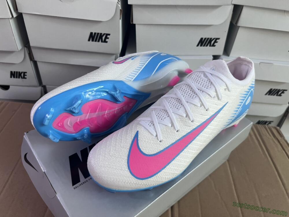 Nike Air Zoom Mercurial Vapor 16 Elite FG Low-Tops Soccer Cleats - White/Pink/Blue