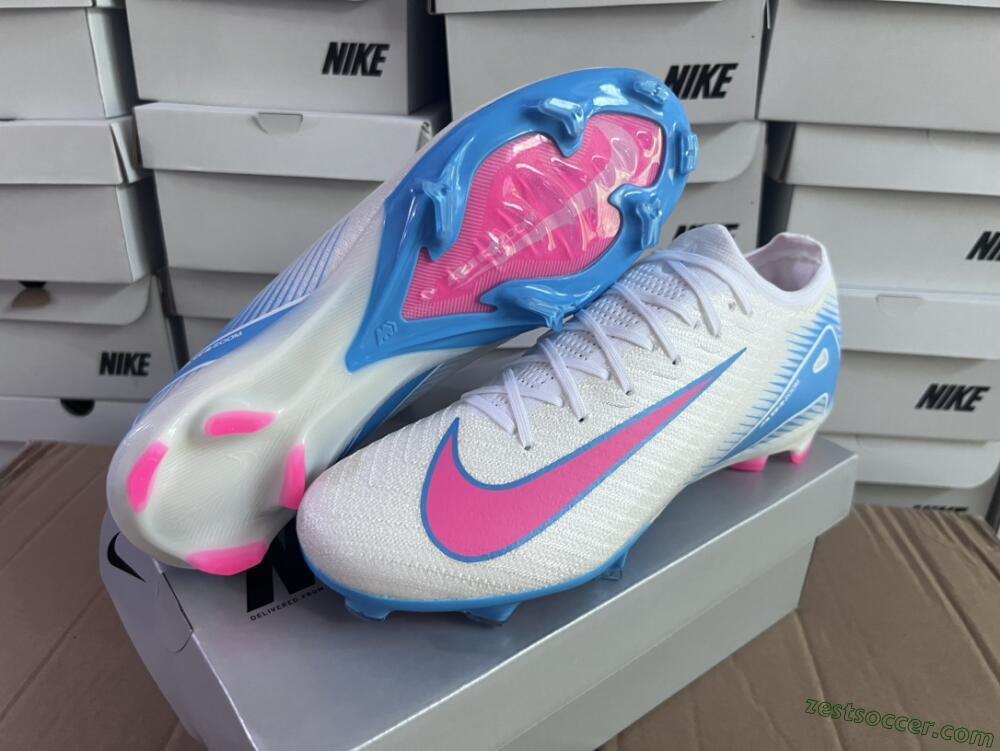Nike Air Zoom Mercurial Vapor 16 Elite FG Low-Tops Soccer Cleats - White/Pink/Blue