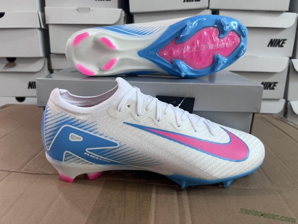 Nike Air Zoom Mercurial Vapor 16 Elite FG Low-Tops Soccer Cleats - White/Pink/Blue