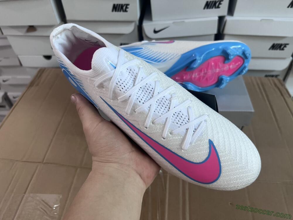 Nike Air Zoom Mercurial Vapor 16 Elite FG Low-Tops Soccer Cleats - White/Pink/Blue