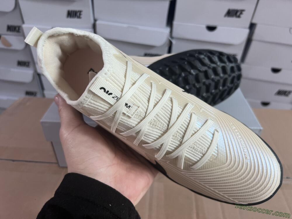 Nike Air Zoom Mercurial Vapor 15 Elite TF Low-Tops Soccer Shoes - Beige/Black/White