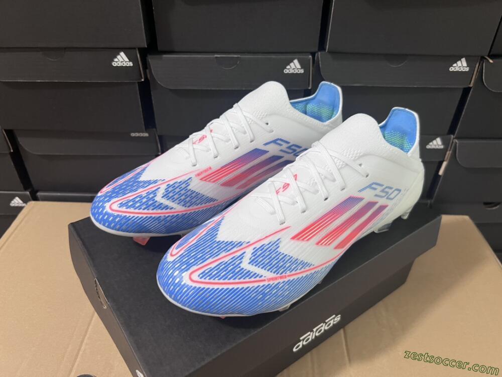 Adidas F50 Adizero FG Low-Tops Soccer Cleats - White/Blue/Pink