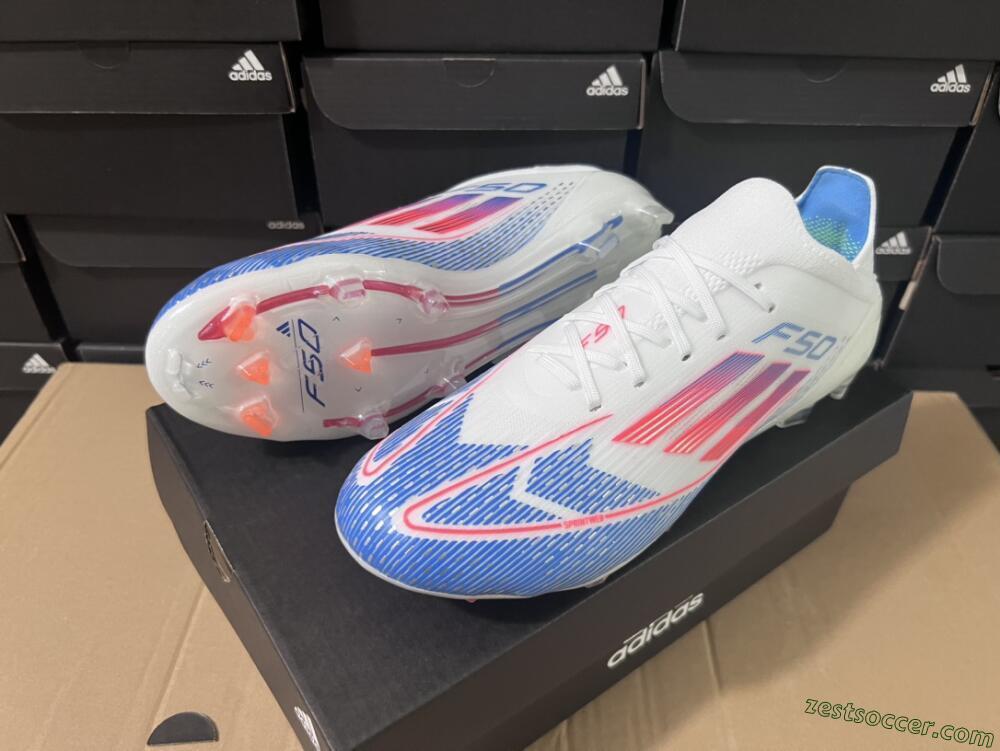 Adidas F50 Adizero FG Low-Tops Soccer Cleats - White/Blue/Pink